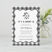 Black White Gingham Plaid Baby Q Baby shower Kaart (Staand voorkant)