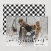 Black White Gingham Pset Photo Merry Kerstry Feestdagenkaart (Voorkant / Achterkant)