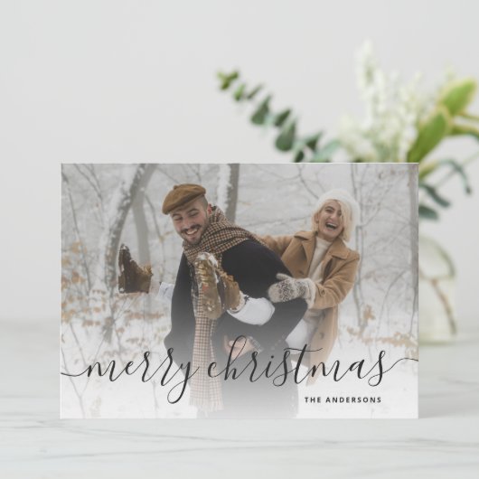 Black White Gingham Pset Photo Merry Kerstry Feestdagenkaart (Staand voorkant)
