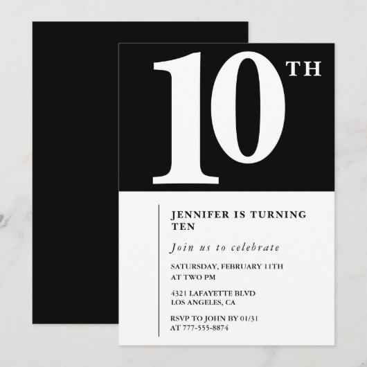 Black White Girls 10e verjaardag uitnodiging Chic (Voorkant / Achterkant)