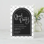 Black White Girly Bows Patroon Afstudeerfeest Kaart (Staand voorkant)