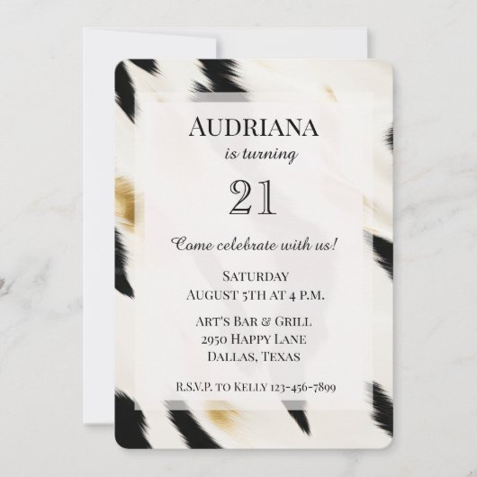 Black White Glam Gold Koeienhuid Westerne Verjaard Kaart (Voorkant)