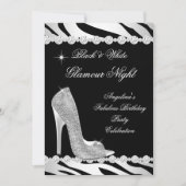 Black White Glamour Night Zebra Glitter Hiel Kaart (Voorkant)