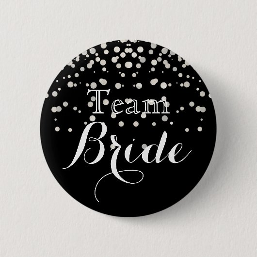 Black White Glitter Faux Folie Weddensteam Bride Ronde Button 5,7 Cm (Voorkant)