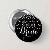 Black White Glitter Faux Folie Weddensteam Bride Ronde Button 5,7 Cm (Voorkant /achterkant)