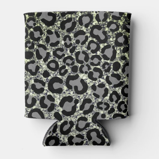 Black White Glitter Leopard Pattern Modern Cheetah Blikjeskoeler (Voorkant)