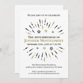 Black White Gold 50th Birthday Party Fireworks Kaart (Voorkant / Achterkant)