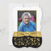 Black, White, Gold 65th Photo Birthday Invitation Kaart (Voorkant)