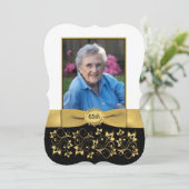 Black, White, Gold 65th Photo Birthday Invitation Kaart (Staand voorkant)