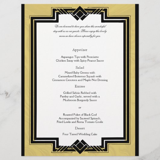 Black White Gold Art Deco Lijst Wedding Menu (Voorkant)