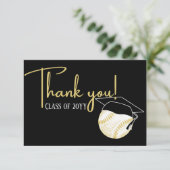 Black White Gold Baseball Afstuderen pet Bedankkaart (Staand voorkant)