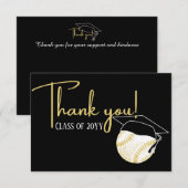 Black White Gold Baseball Afstuderen pet Bedankkaart (Voorkant / Achterkant)