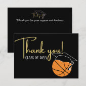 Black White Gold Basketball Afstuderen ball pet Bedankkaart (Voorkant / Achterkant)
