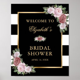 Black White Gold Blush Floral Vrijgezellenfeest Si Poster