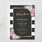 Black White Gold Blush Pink Floral Baby shower Kaart (Voorkant)