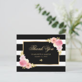 Black White Gold Blush Pink Floral bedankt Briefkaart (Staand voorkant)