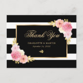Black White Gold Blush Pink Floral bedankt Briefkaart (Voorkant)