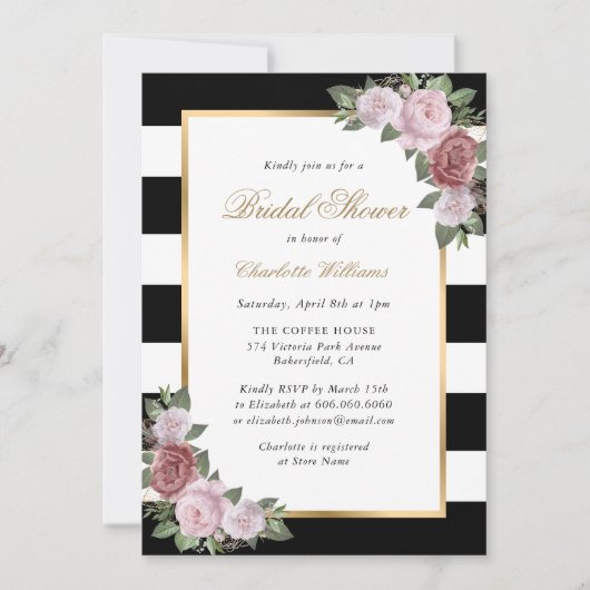 Black White Gold Blush Pink Floral Vrijgezellenfee Kaart (Voorkant)