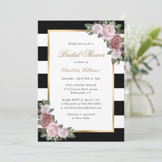 Black White Gold Blush Pink Floral Vrijgezellenfee Kaart (Staand voorkant)