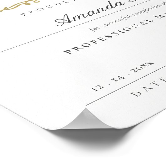 Black White Gold Certificate of Completion Award Poster (Hoek)