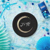 Black White Gold Circle Monogram Initialen Minimaa Papieren Bordje (Feest)