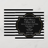 Black, White & Gold Classy Stripe Party Uitnodigin Kaart (Voorkant / Achterkant)