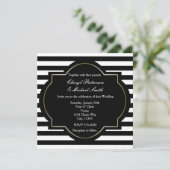 Black, White & Gold Classy Stripe Party Uitnodigin Kaart (Staand voorkant)
