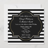 Black, White & Gold Classy Stripe Party Uitnodigin Kaart (Voorkant)