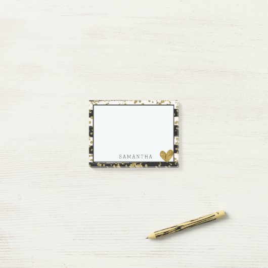 Black White Gold Confetti en Stripes Post-it® Notes (Op bureau)