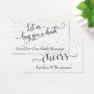 Black White Gold Confetti Typography Drink Tickets Visitekaartje
