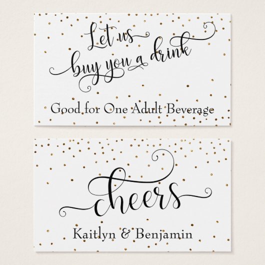 Black White Gold Confetti Typography Drink Tickets Visitekaartje (Voorkant /achterkant)