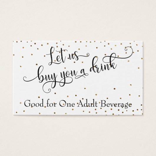 Black White Gold Confetti Typography Drink Tickets Visitekaartje (Voorkant)