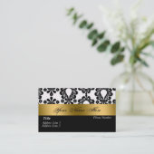 Black White Gold Damask Visitekaartje (Staand voorkant)