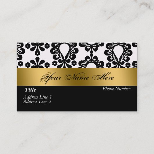 Black White Gold Damask Visitekaartje (Voorkant)