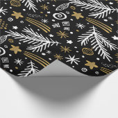 Black white Gold dole PINE en sterren CHRISTMAS Cadeaupapier (Hoek)