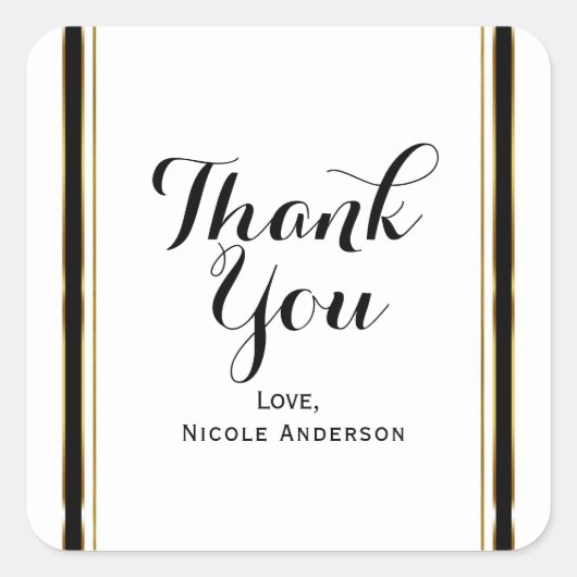 Black White Gold Elegant Couding Wedding Favor Vierkante Sticker (Voorkant)