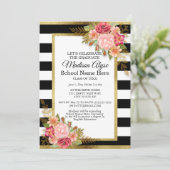 Black White Gold en Pink Floral Gradual Party Kaart (Staand voorkant)