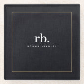 Black White Gold Fabric Effect Elegant Monogram Glazen Onderzetter (Voorkant)