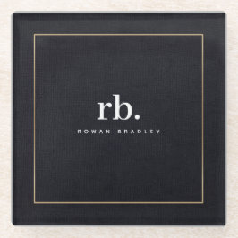 Black White Gold Fabric Effect Elegant Monogram Glazen Onderzetter