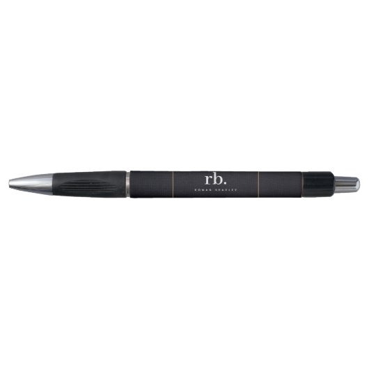 Black White Gold Fabric Effect Elegant Monogram Pen (Voorkant)