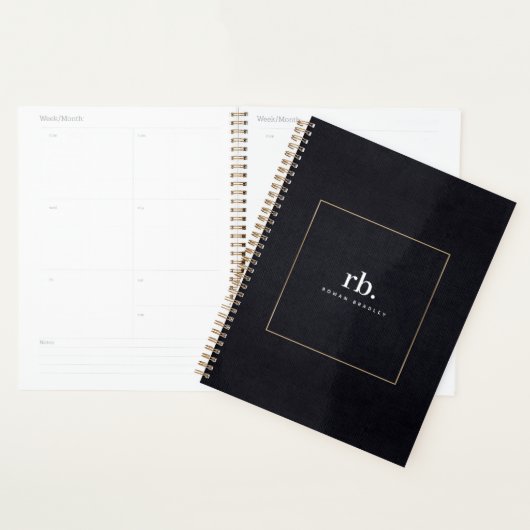Black White Gold Fabric Effect Elegant Monogram Planner (Display)