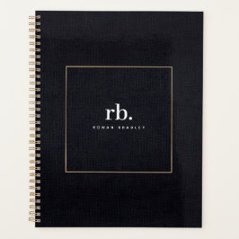 Black White Gold Fabric Effect Elegant Monogram Planner