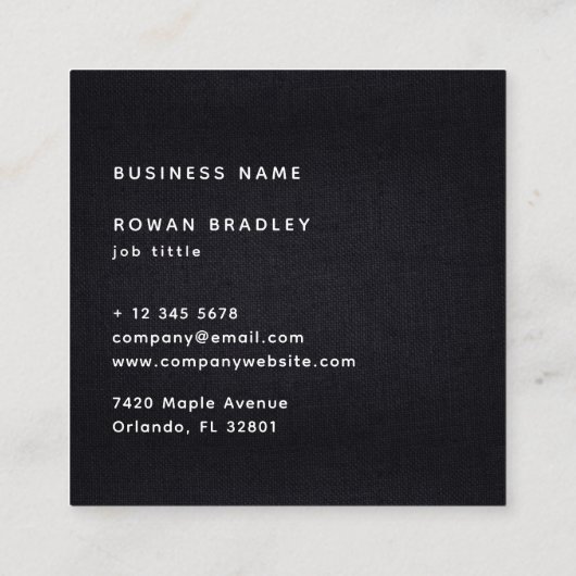 Black White Gold Fabric Effect Elegant Monogram Vierkante Visitekaartje (Achterkant)