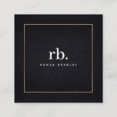 Black White Gold Fabric Effect Elegant Monogram Vierkante Visitekaartje (Voorkant)