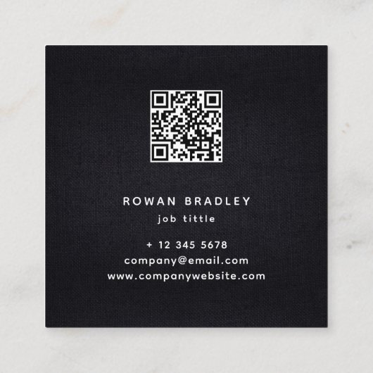 Black White Gold Fabric Effect Elegant QR Code Vierkante Visitekaartje (Achterkant)
