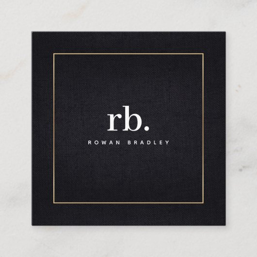 Black White Gold Fabric Effect Elegant QR Code Vierkante Visitekaartje (Voorkant)