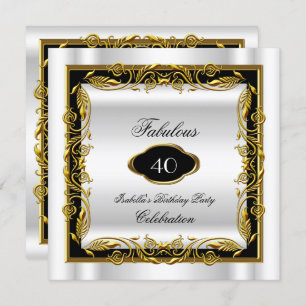 Black White Gold Fabulous 40th Elegant Birthday Kaart