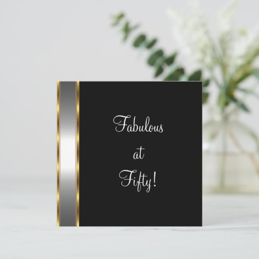 Black White Gold Fabulous 50e verjaardag Kaart (Staand voorkant)