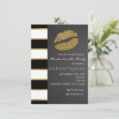 Black White & Gold Faux Shimmer Lips Kiss Party Kaart (Staand voorkant)