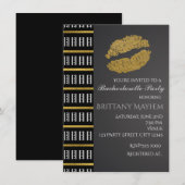 Black White & Gold Faux Shimmer Lips Kiss Party Kaart (Voorkant / Achterkant)